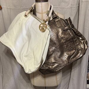 Chic Women's Cream and Bronze Shoulder Bag Set of 2 (large)